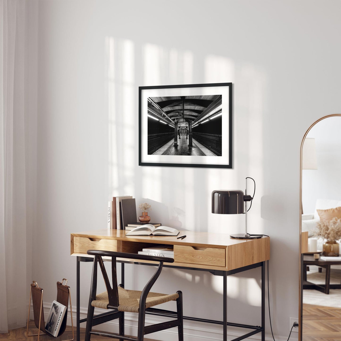 Black and white fine art print of Jay Street Metrotech Subway Station Brooklyn New York