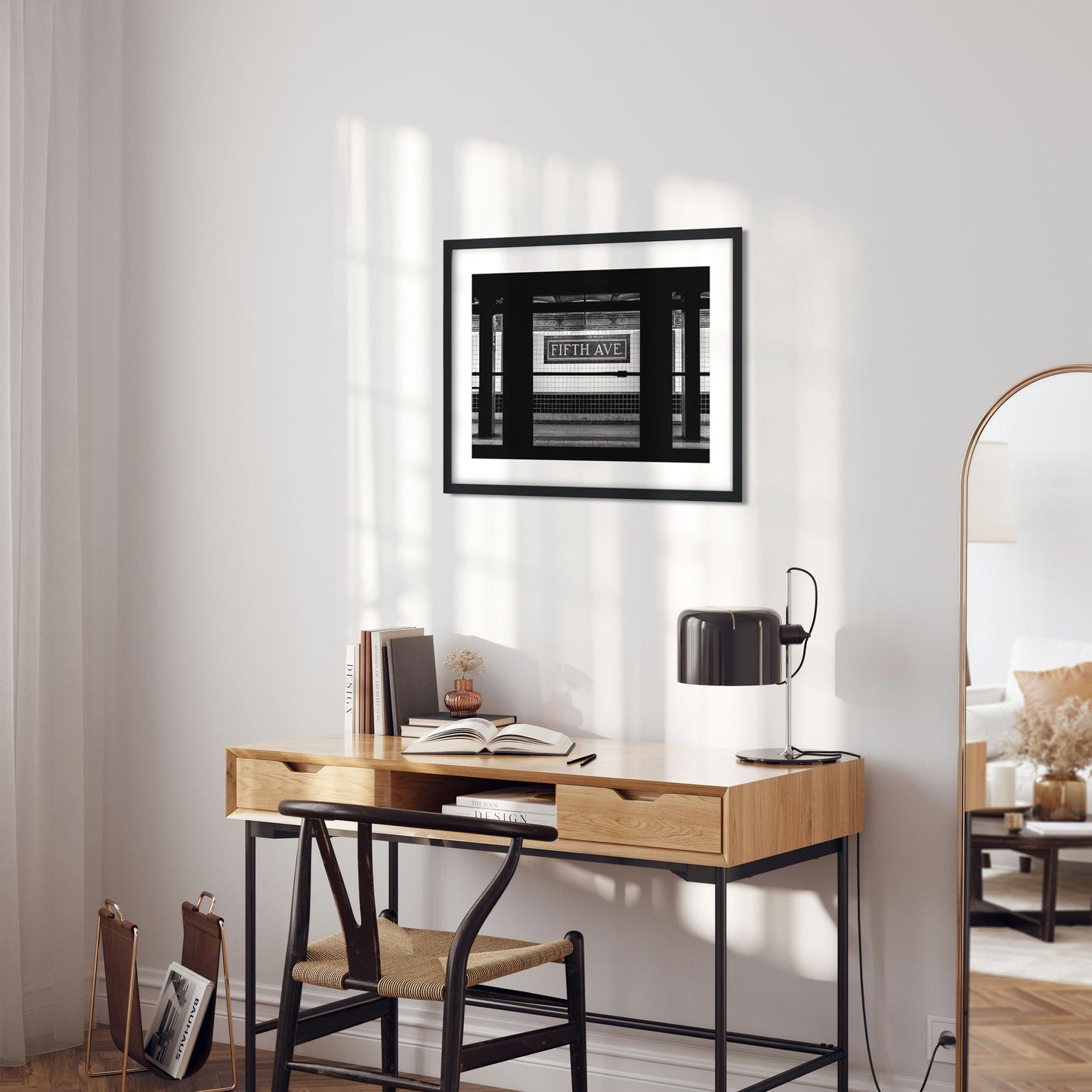 Black and white fine art print of Fifth Avenue Subway Midtown Manhattan New York City