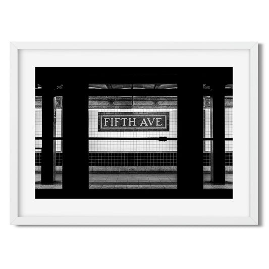Black and white fine art print of Fifth Avenue Subway Midtown Manhattan New York City