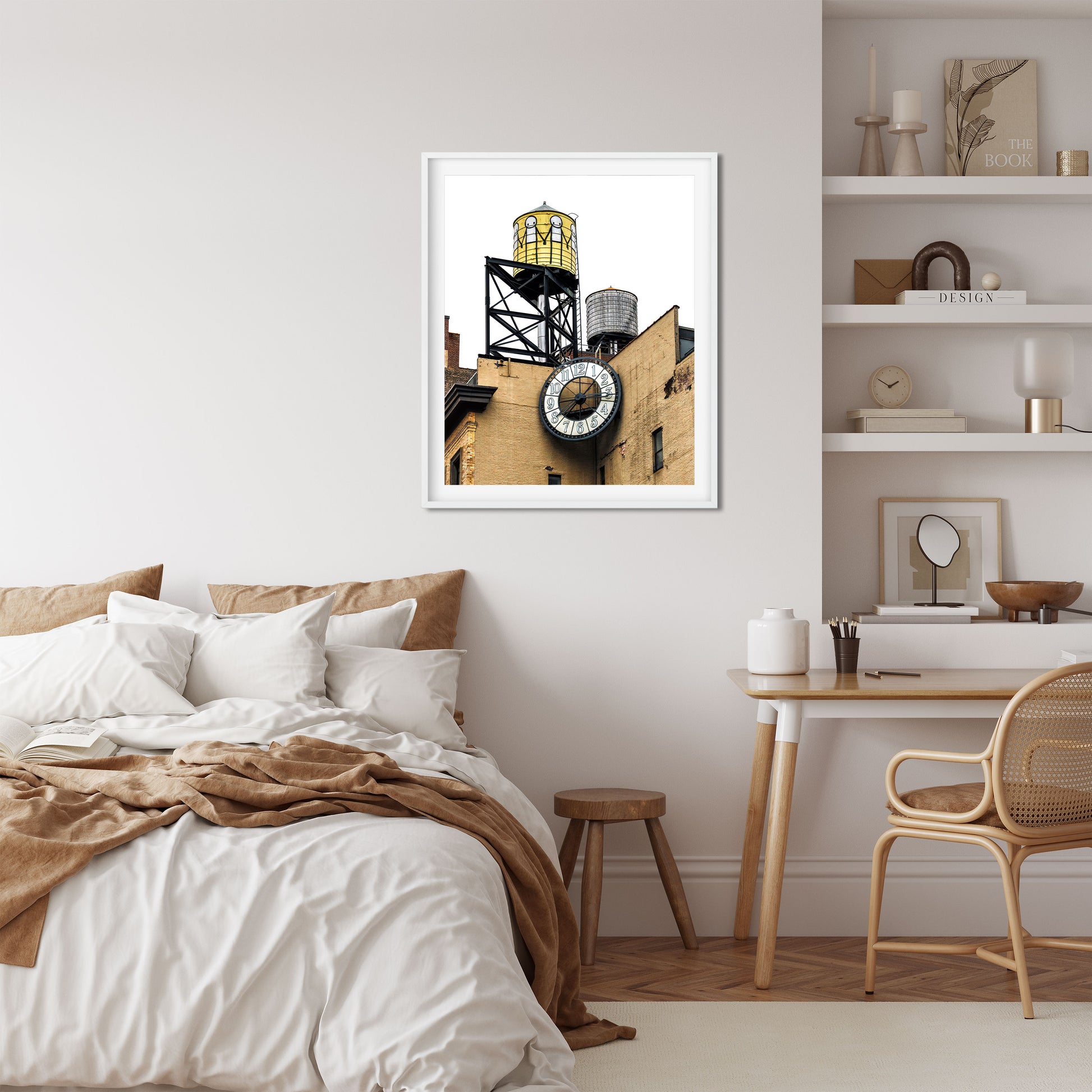 Water Tower painted by STIK with clock in East Village Manhattan New York City