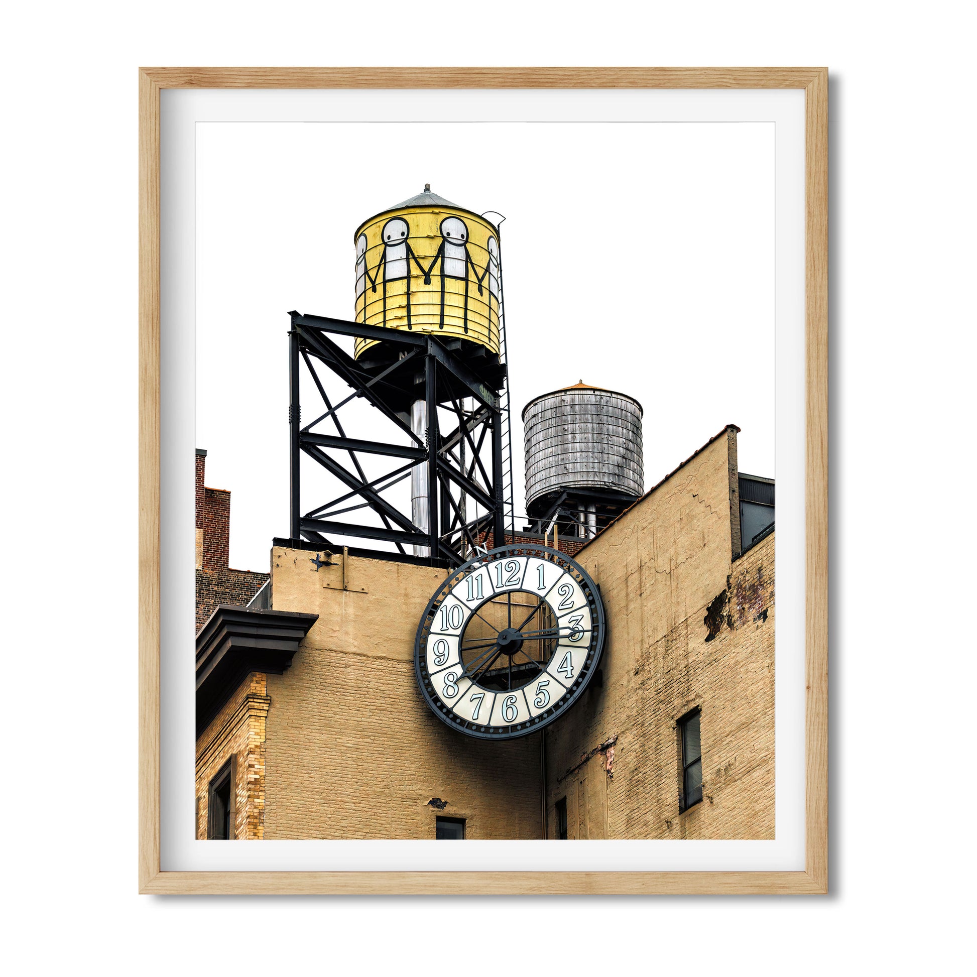 Water Tower painted by STIK with clock in East Village Manhattan New York City