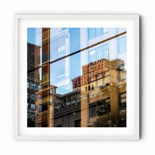Fine art print of New Yorker Sign and Reflections Garment District NYC