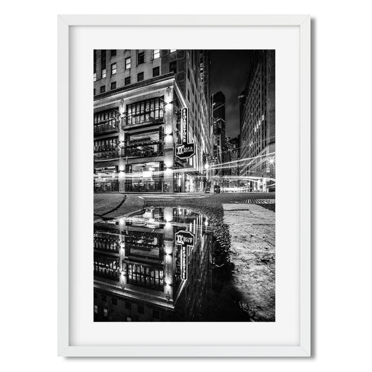 Lower Manhattan Broad Street reflection at night 2024