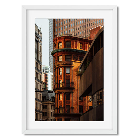 New York Cityscape Photography Color Fine Art Print of Delmonico's Lower Manhattan at sunset
