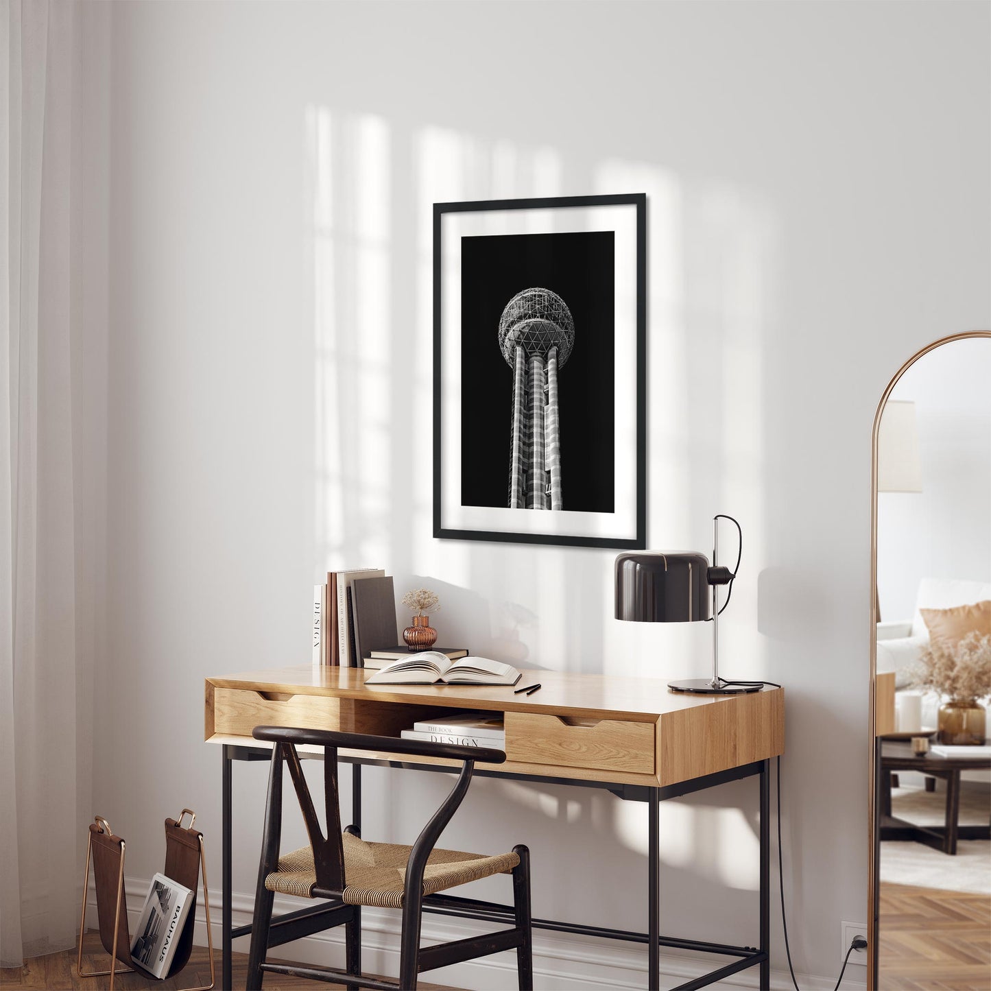 Reunion Tower, Dallas Texas Architecture Black and White Fine Art Print