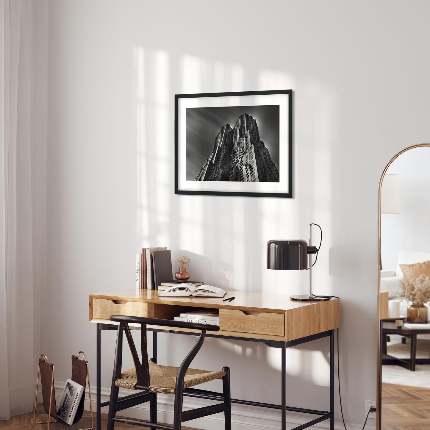 Black and white fine art print of New York by Gehry Lower Manhattan New York City