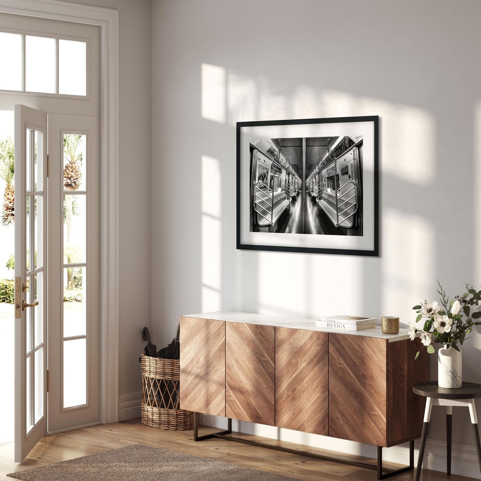 Black and white fine art print of Subway N train Brooklyn New York