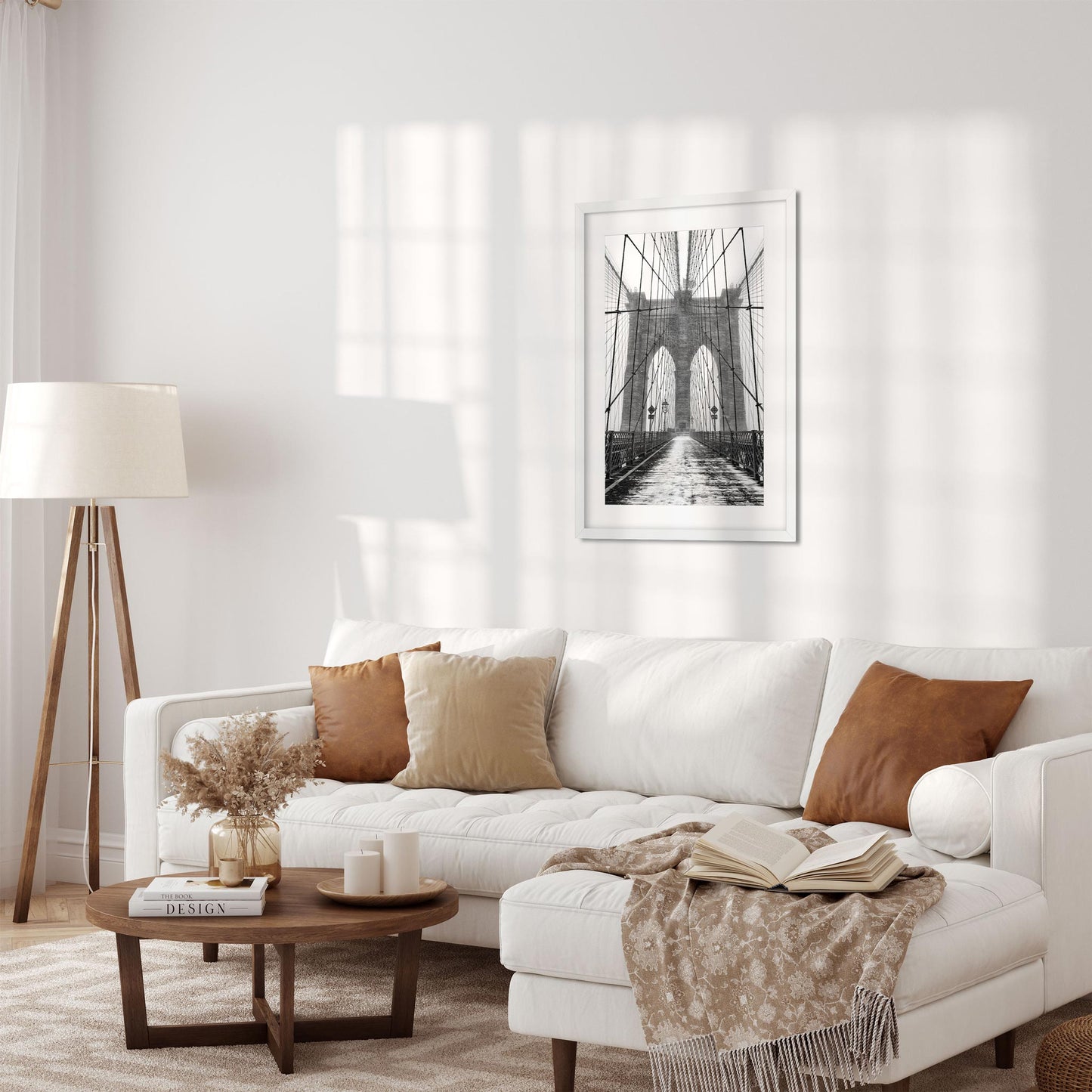 Black and white fine art print of Brooklyn Bridge in Blizzard New York City