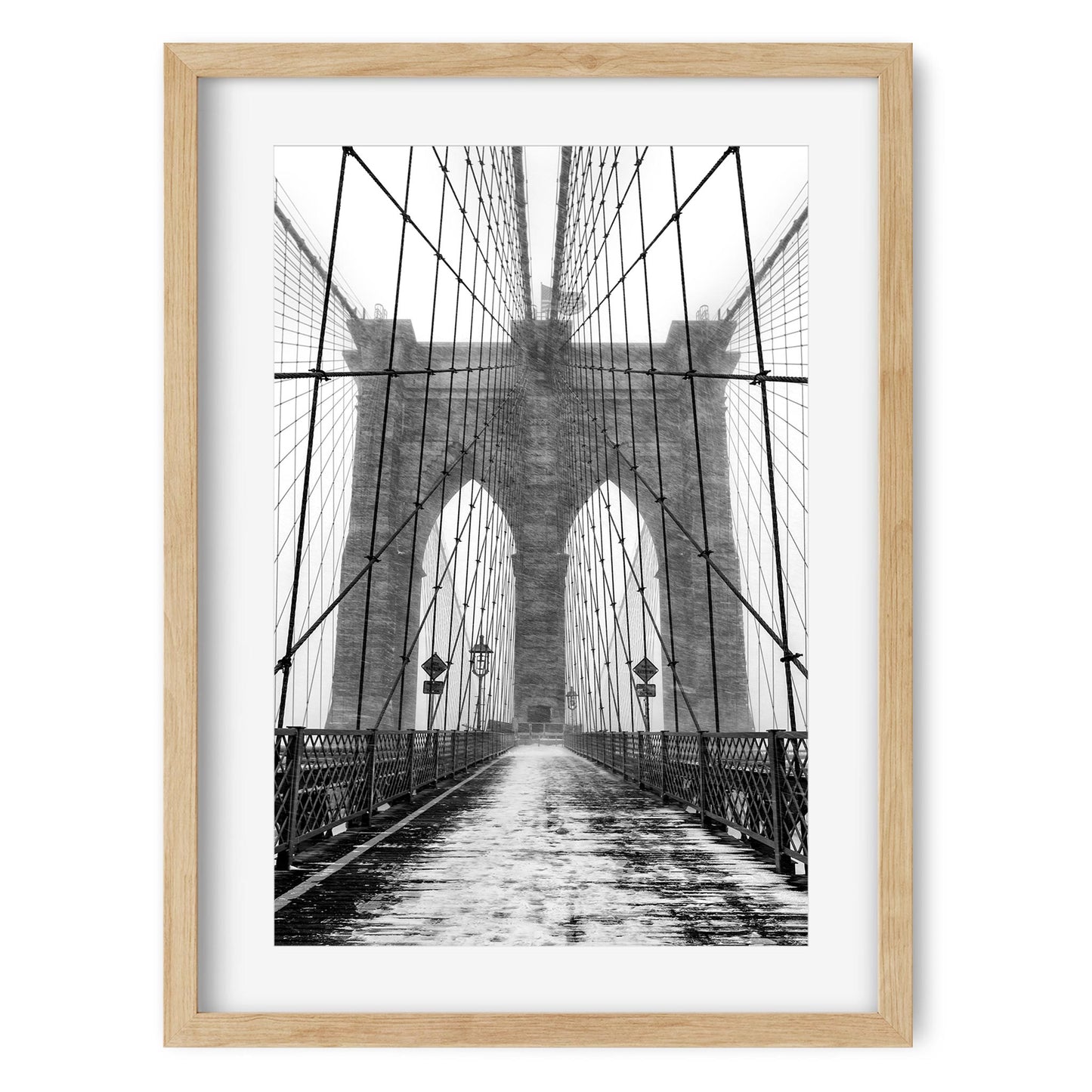 Black and white fine art print of Brooklyn Bridge in Blizzard New York City