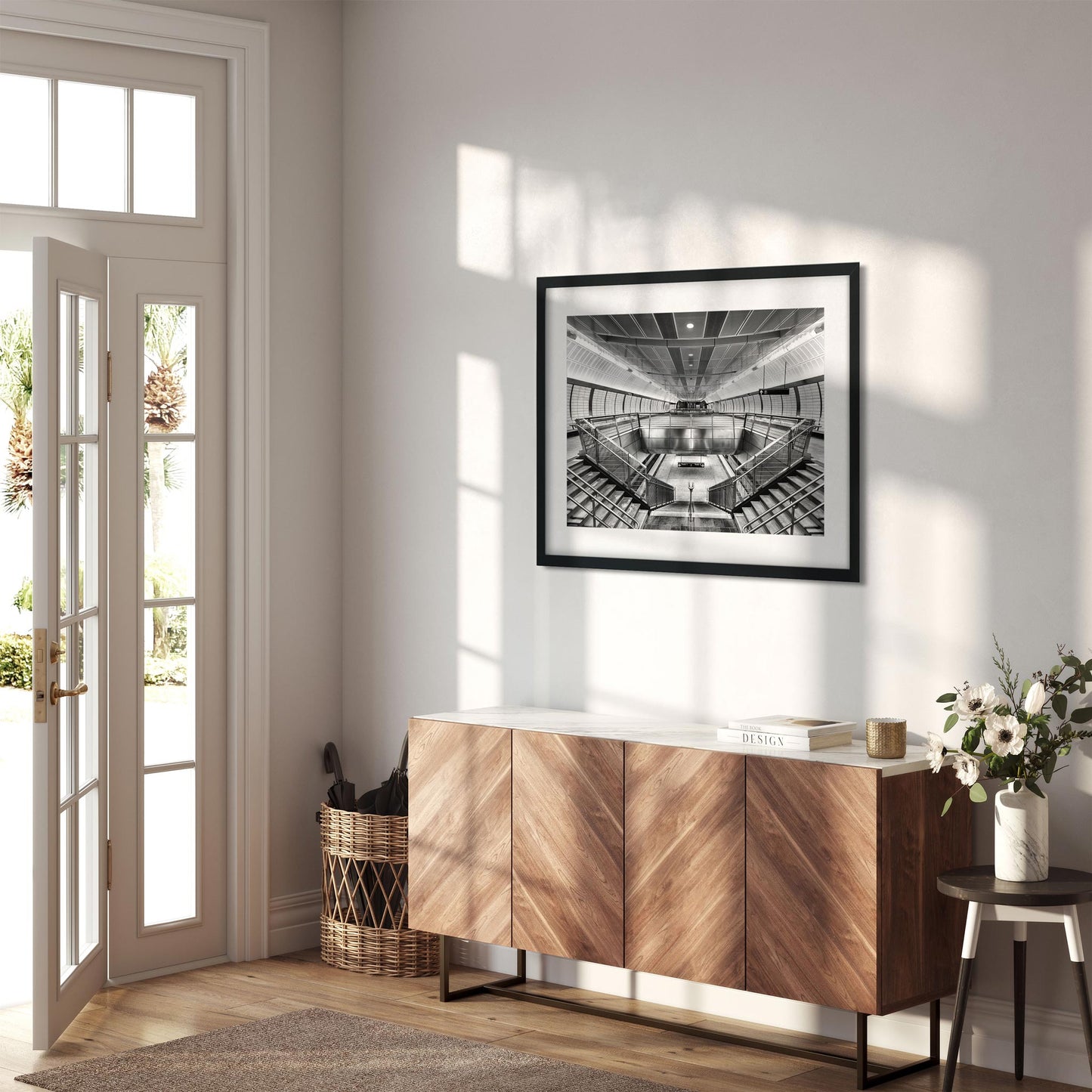 Black and white fine art print of Hudson Yards Subway Station New York City