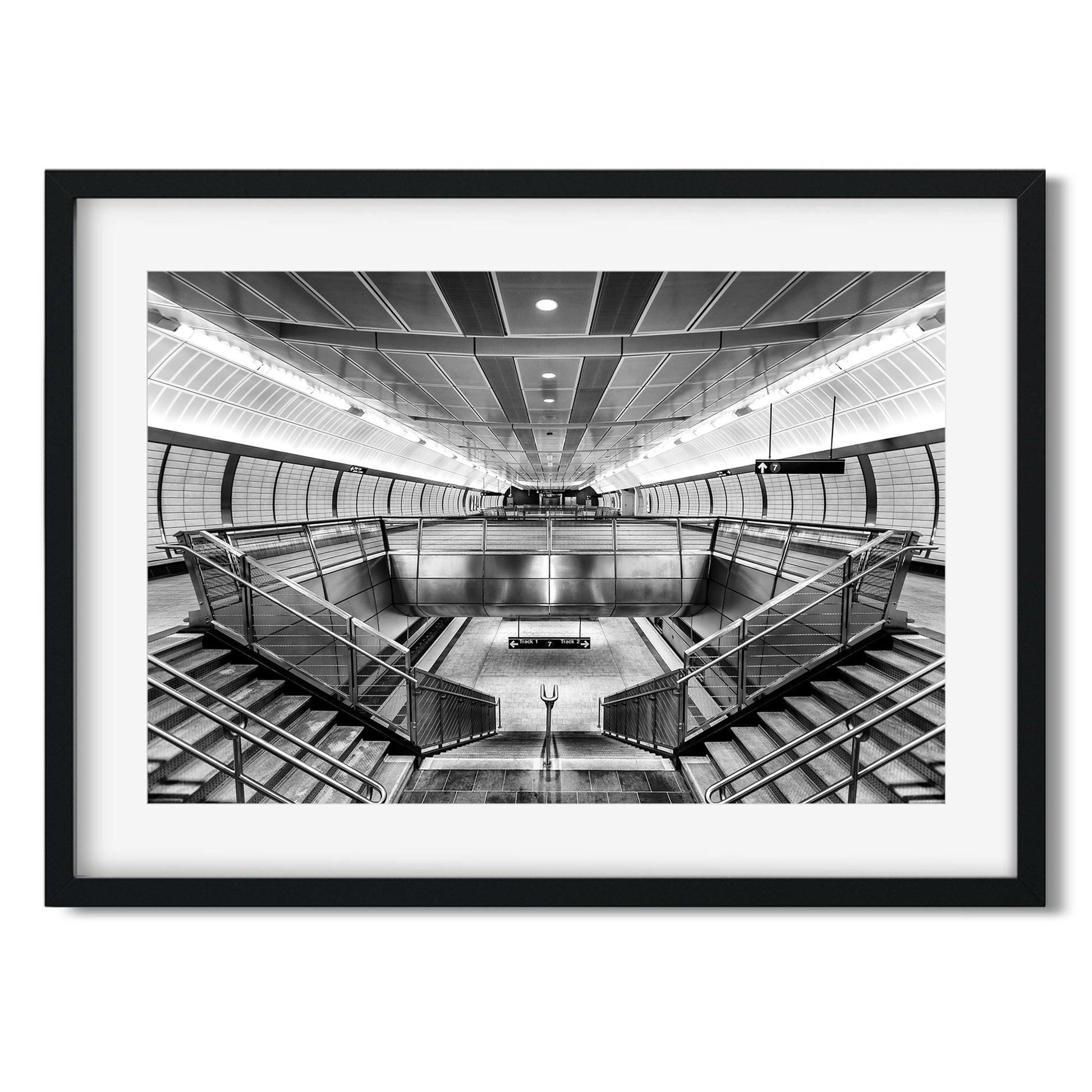 Black and white fine art print of Hudson Yards Subway Station New York City