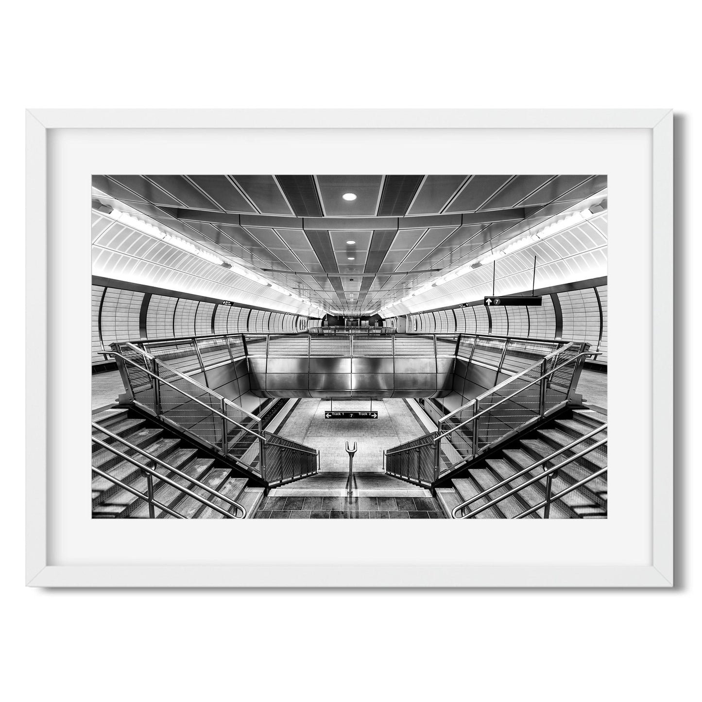 Black and white fine art print of Hudson Yards Subway Station New York City