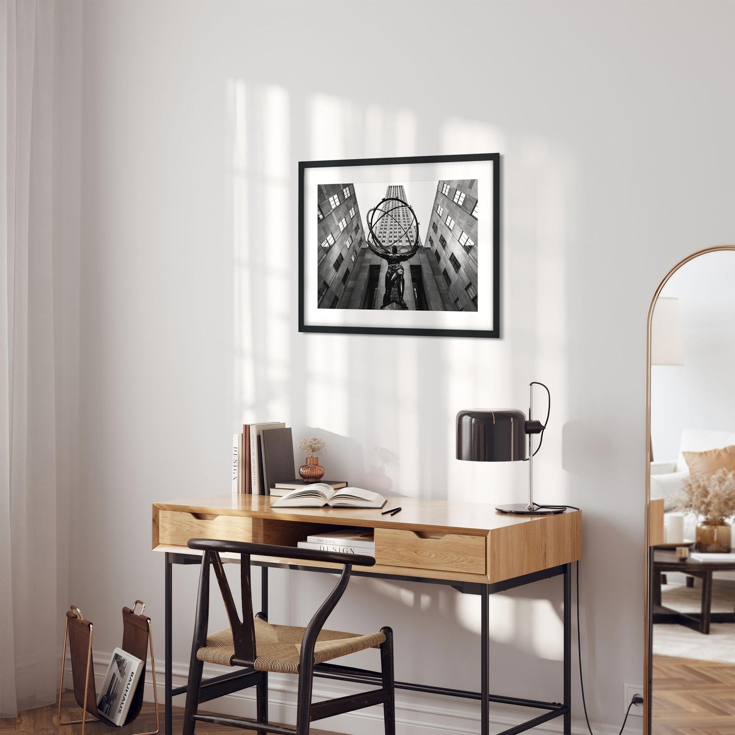 Black and white fine art print of Rockefeller Center New York City