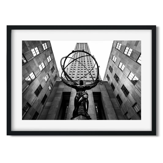 Black and white fine art print of Rockefeller Center New York City