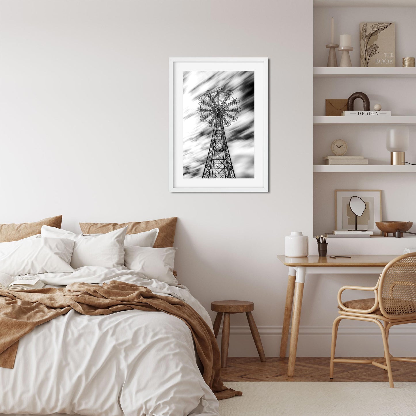 Black and white fine art print of Former Parachute Jump Ride Brooklyn New York