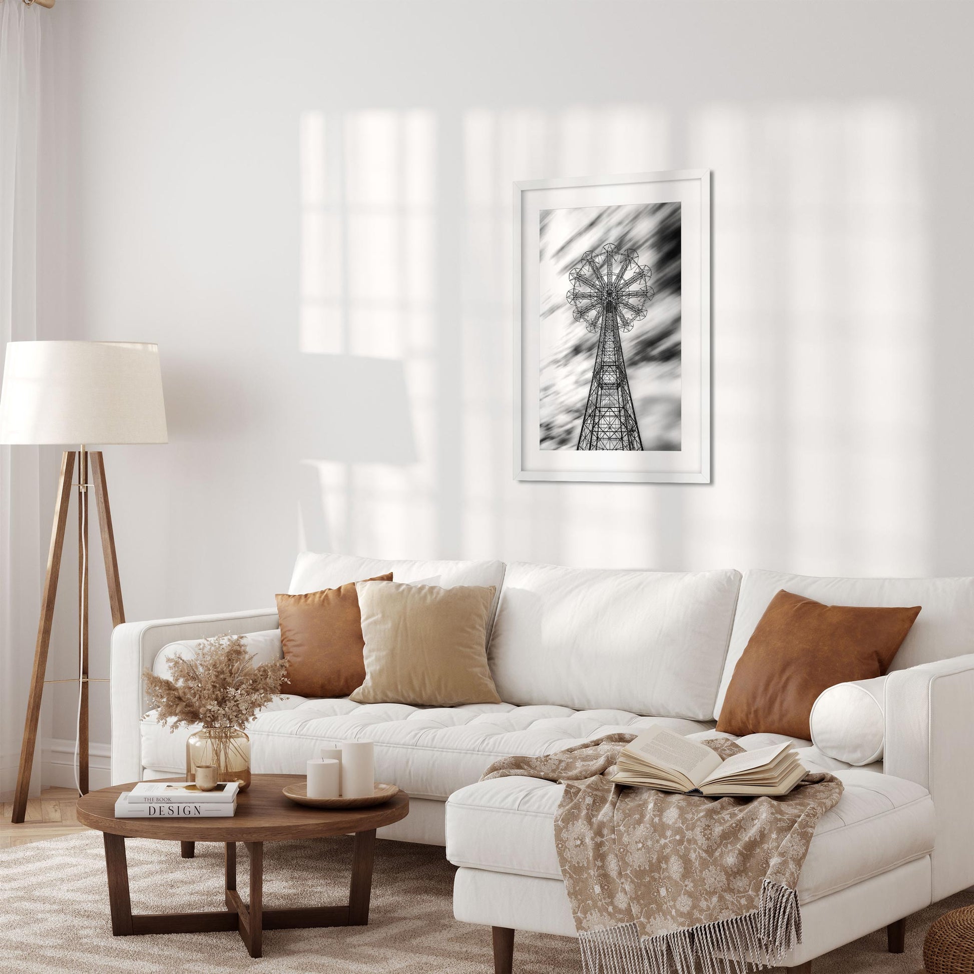 Black and white fine art print of Former Parachute Jump Ride Brooklyn New York