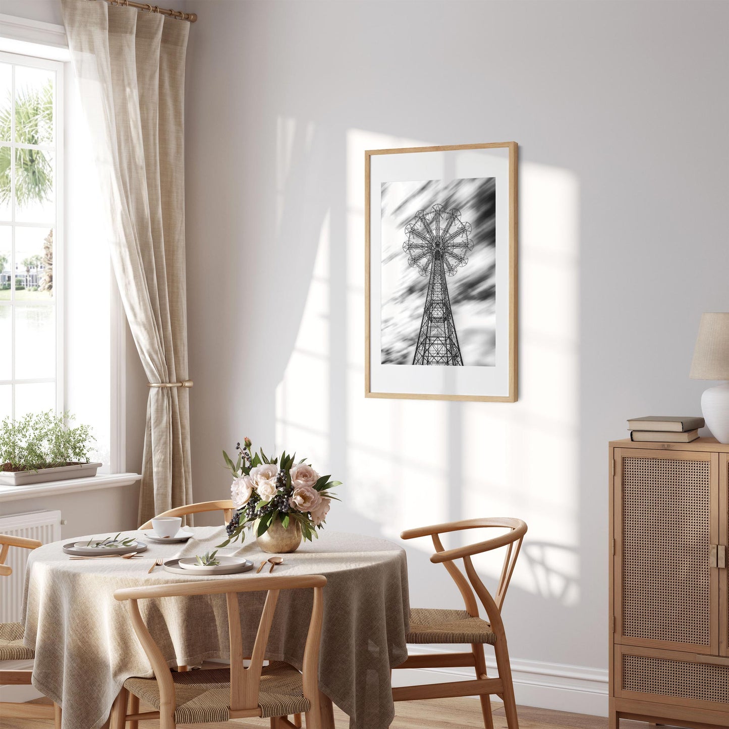 Black and white fine art print of Former Parachute Jump Ride Brooklyn New York