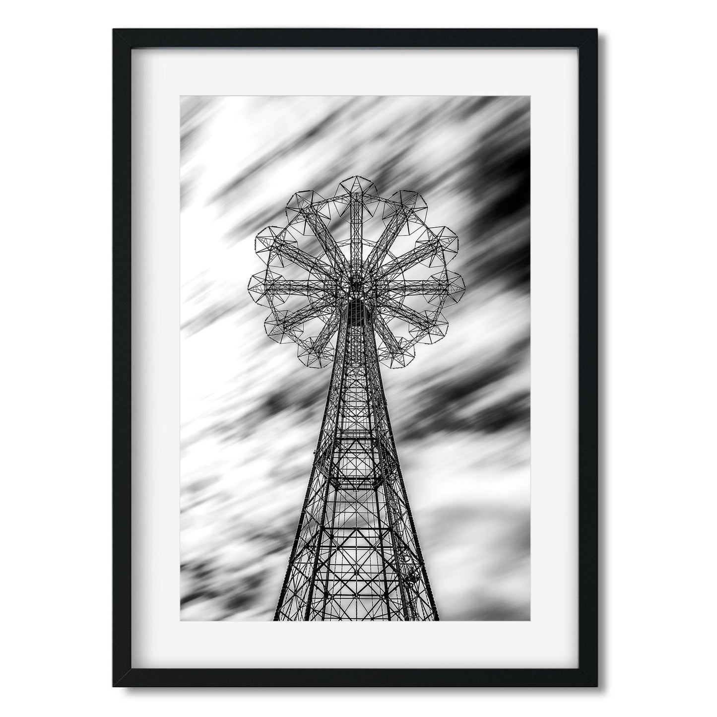 Black and white fine art print of Former Parachute Jump Ride Brooklyn New York