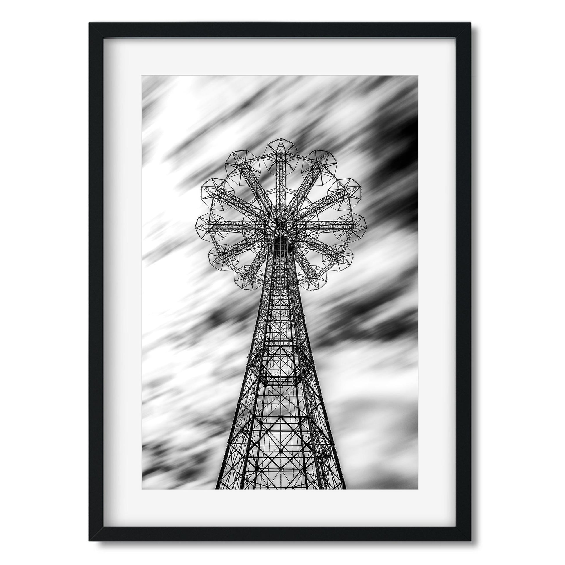 Black and white fine art print of Former Parachute Jump Ride Brooklyn New York