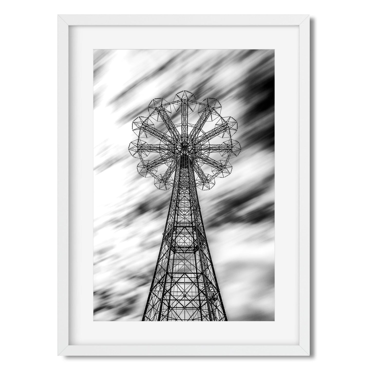 Black and white fine art print of Former Parachute Jump Ride Brooklyn New York