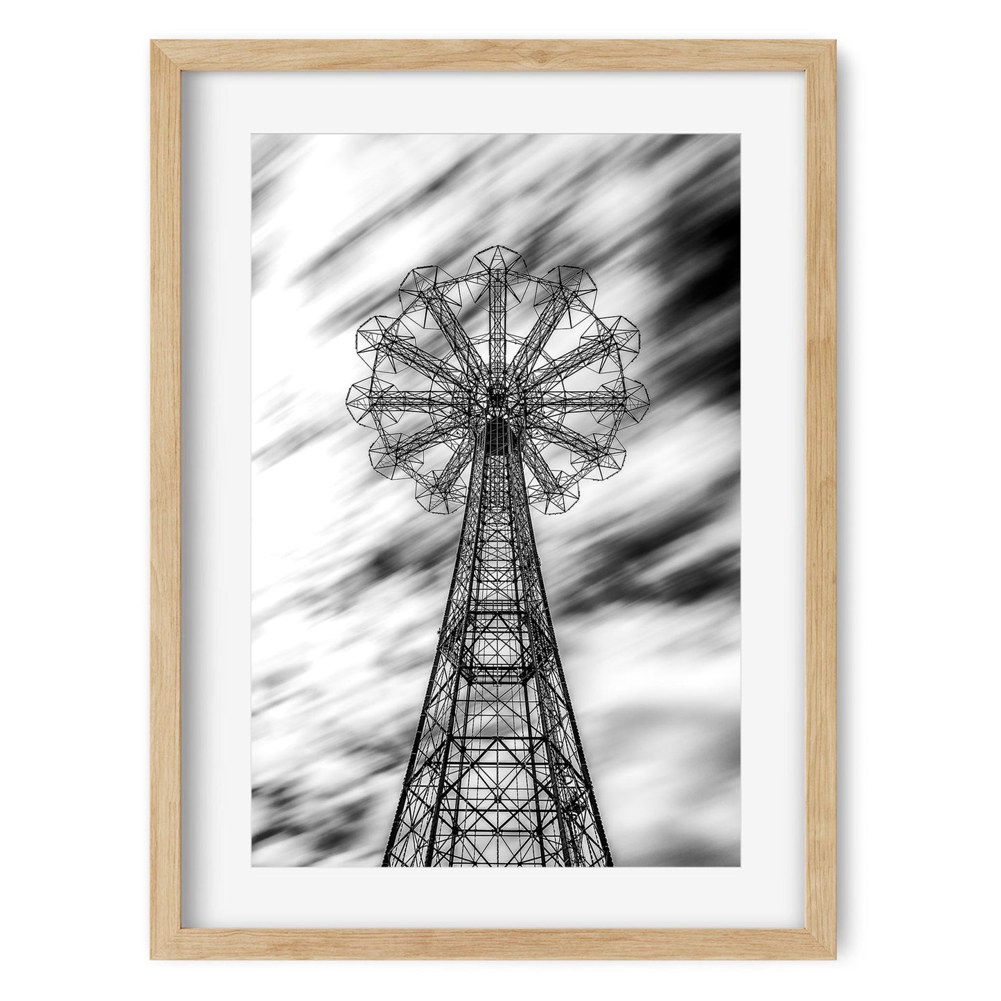 Black and white fine art print of Former Parachute Jump Ride Brooklyn New York