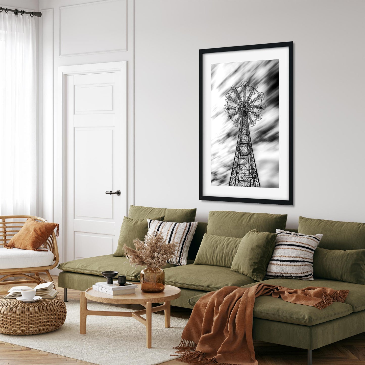 Black and white fine art print of Former Parachute Jump Ride Brooklyn New York