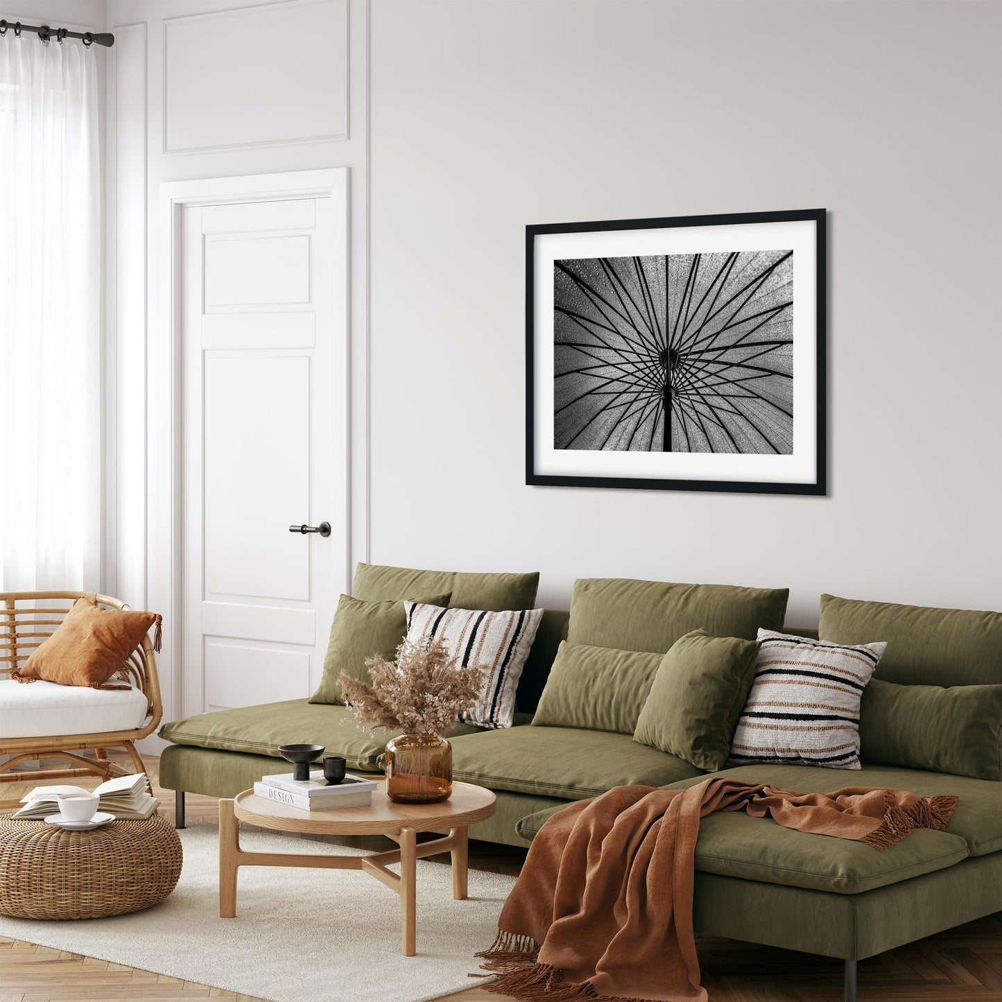 Black and white fine art print of Umbrella Brooklyn New York