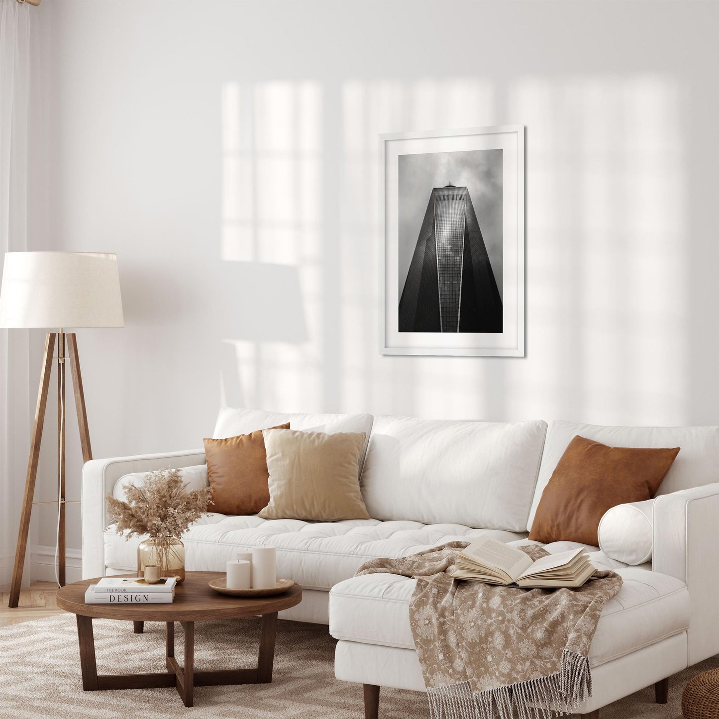 Black and white fine art print of One World Trade Center Lower Manhattan NYC