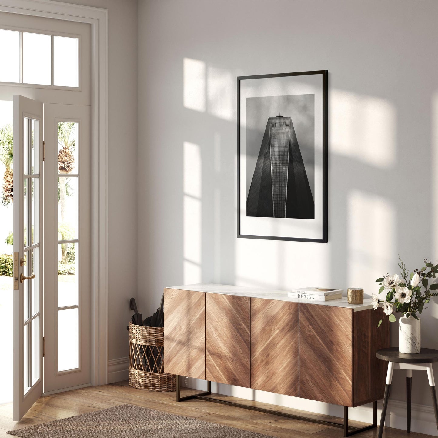 Black and white fine art print of One World Trade Center Lower Manhattan NYC