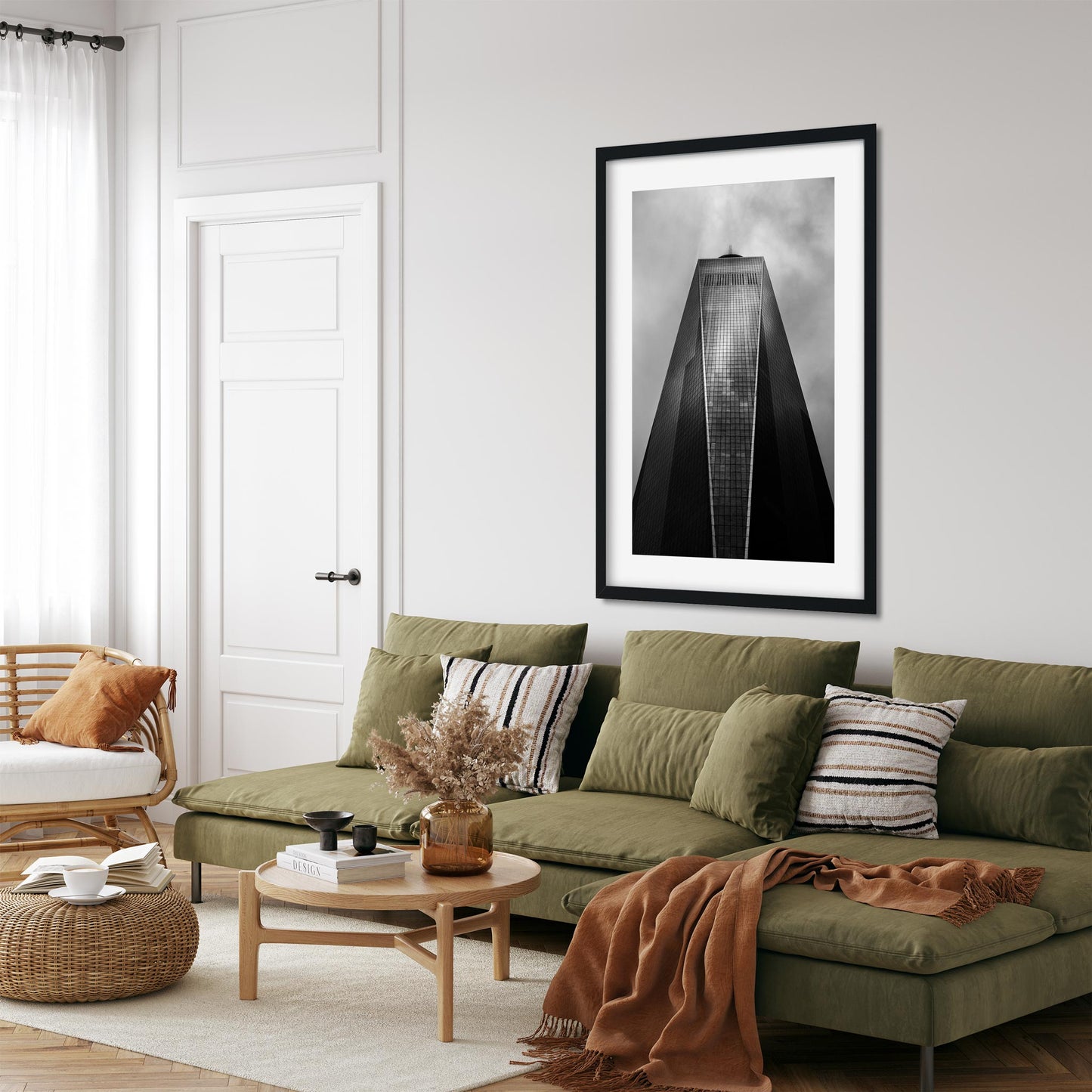 Black and white fine art print of One World Trade Center Lower Manhattan NYC