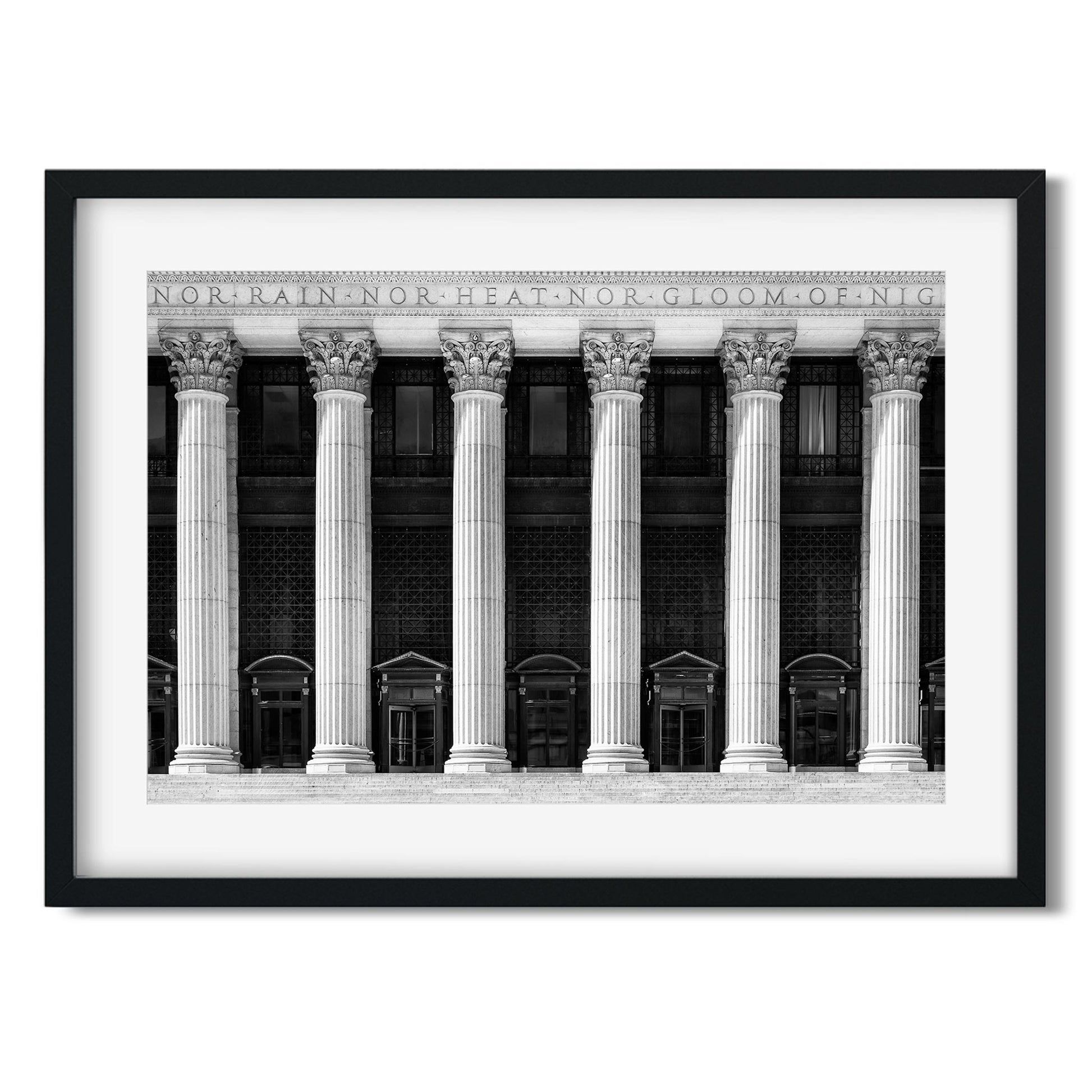 Black and white fine art print of United States Postal Service Midtown Manhattan NYC