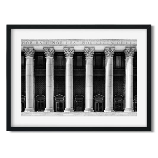 Black and white fine art print of United States Postal Service Midtown Manhattan NYC
