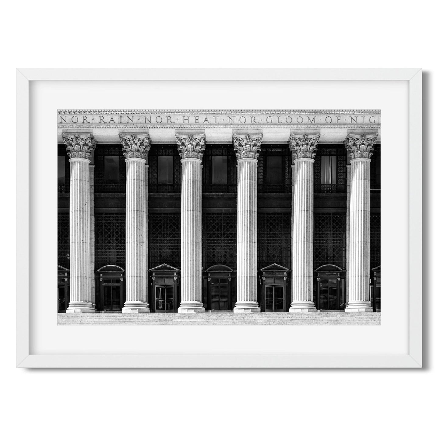 Black and white fine art print of United States Postal Service Midtown Manhattan NYC