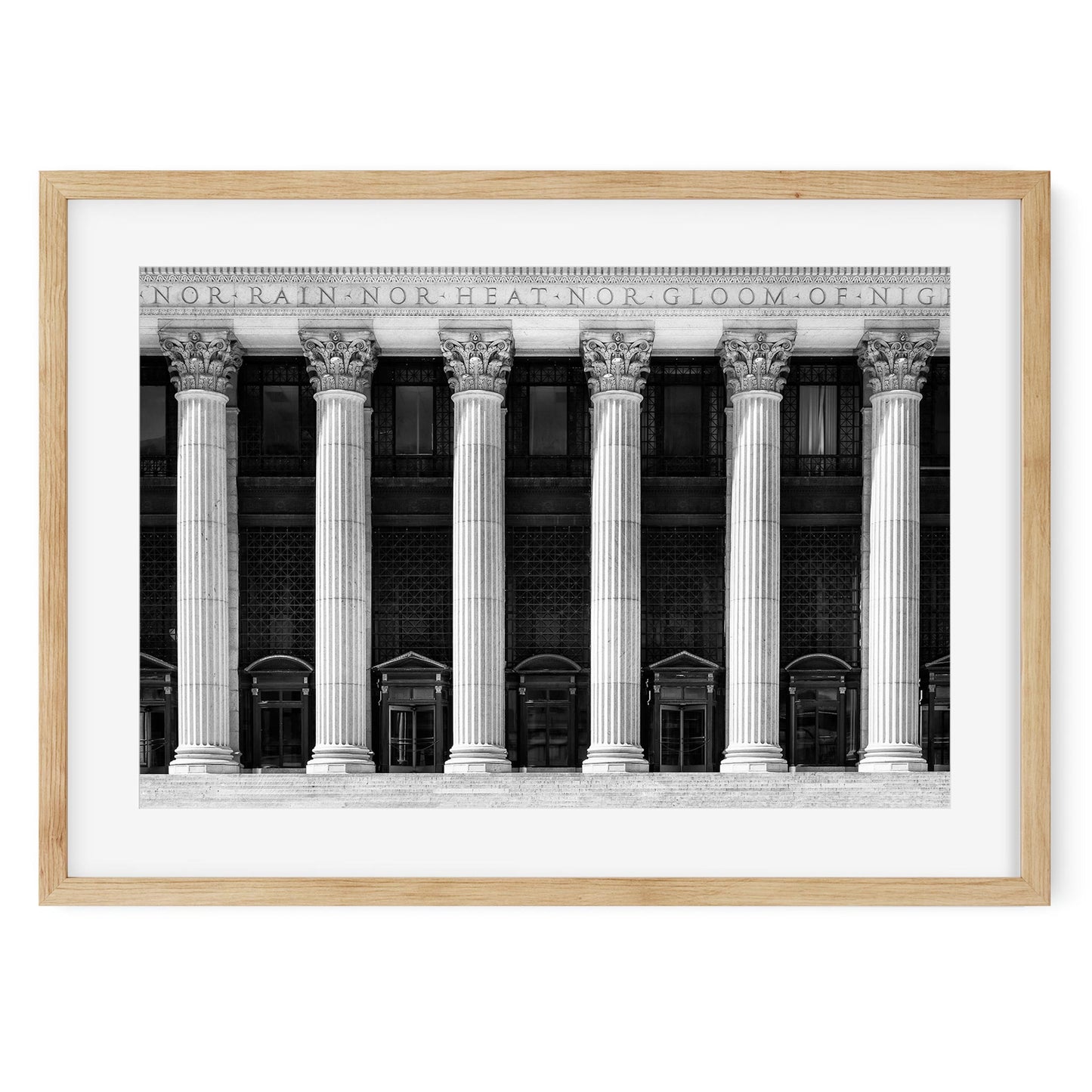 Black and white fine art print of United States Postal Service Midtown Manhattan NYC