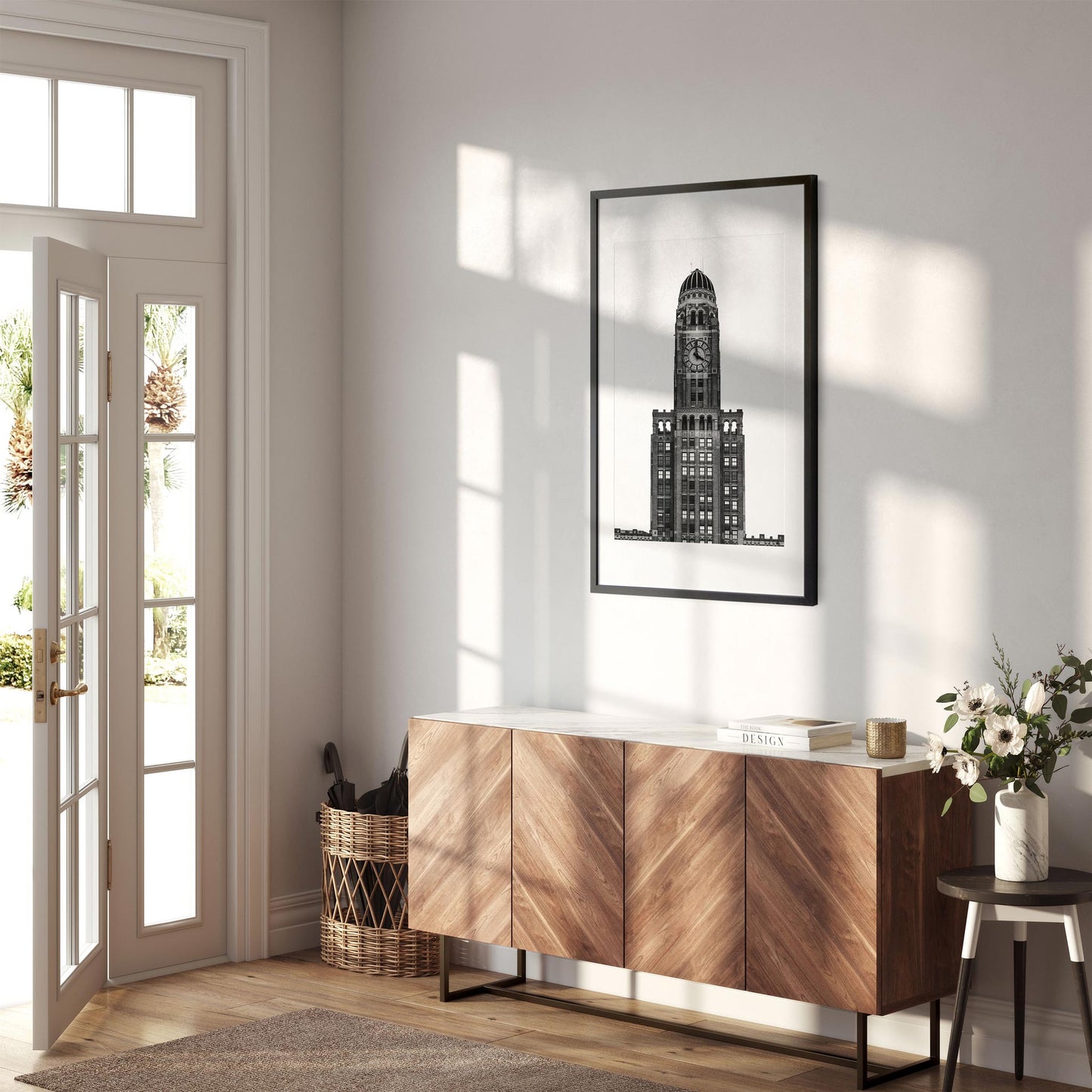 Black and white fine art print of The Williamsburgh Savings Bank Tower Brooklyn New York