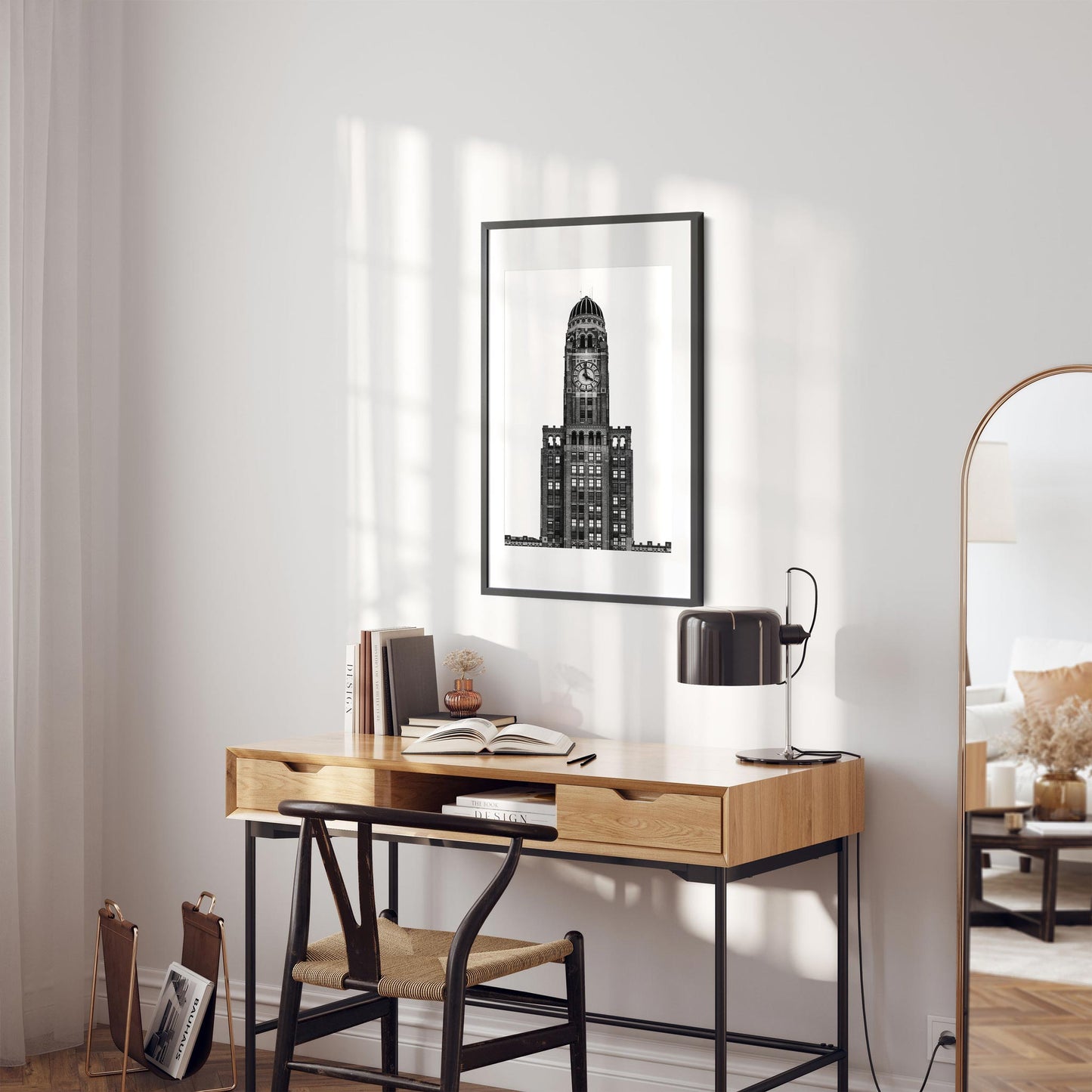Black and white fine art print of The Williamsburgh Savings Bank Tower Brooklyn New York