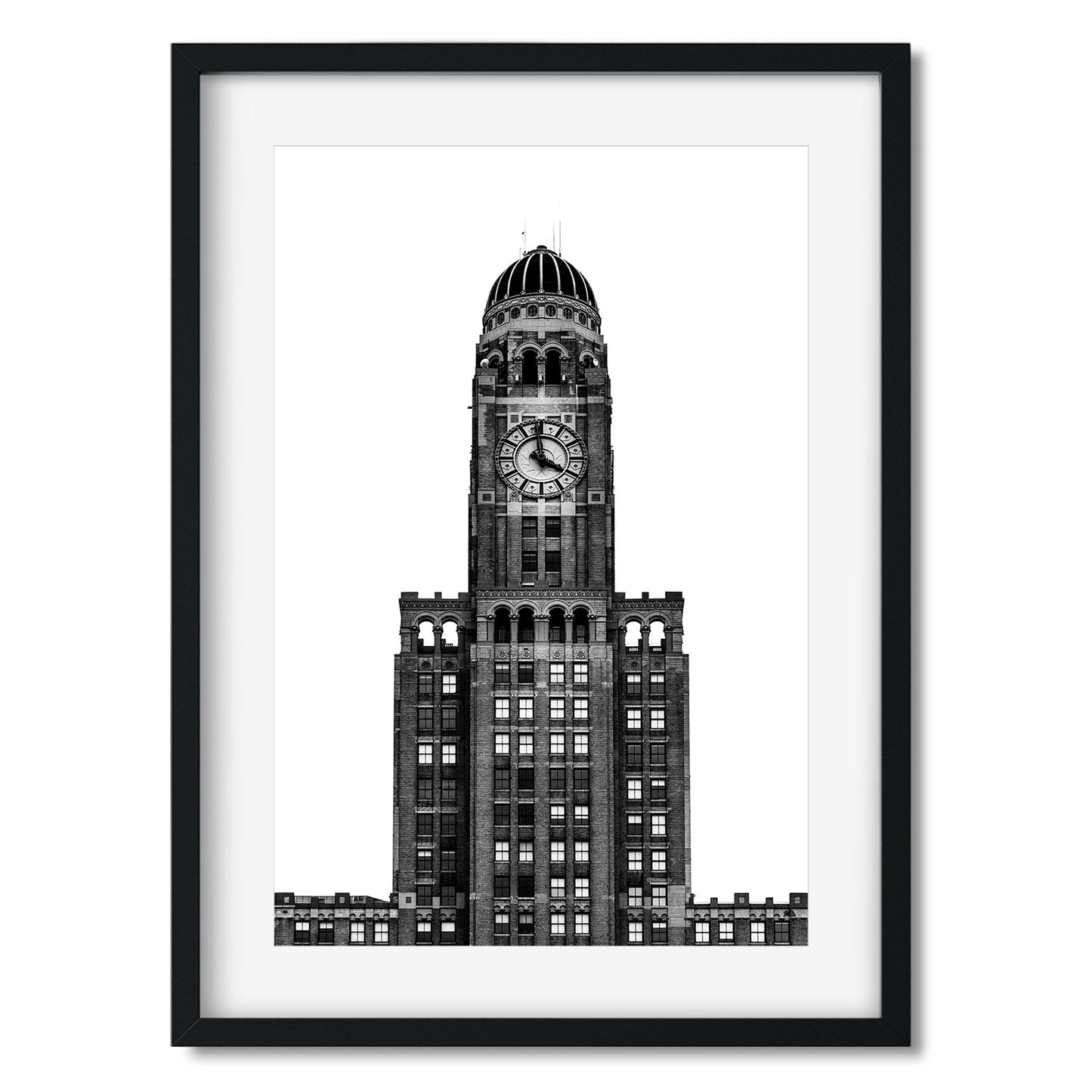 Black and white fine art print of The Williamsburgh Savings Bank Tower Brooklyn New York