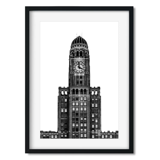 Black and white fine art print of The Williamsburgh Savings Bank Tower Brooklyn New York