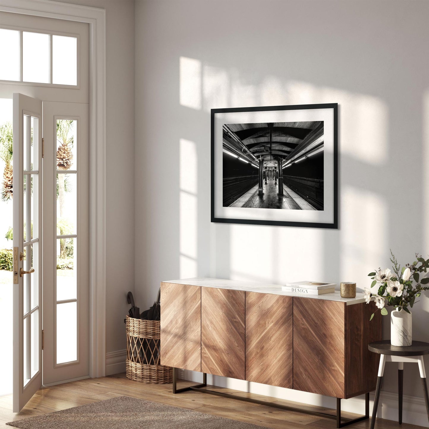 Black and white fine art print of Jay Street Metrotech Subway Station Brooklyn New York