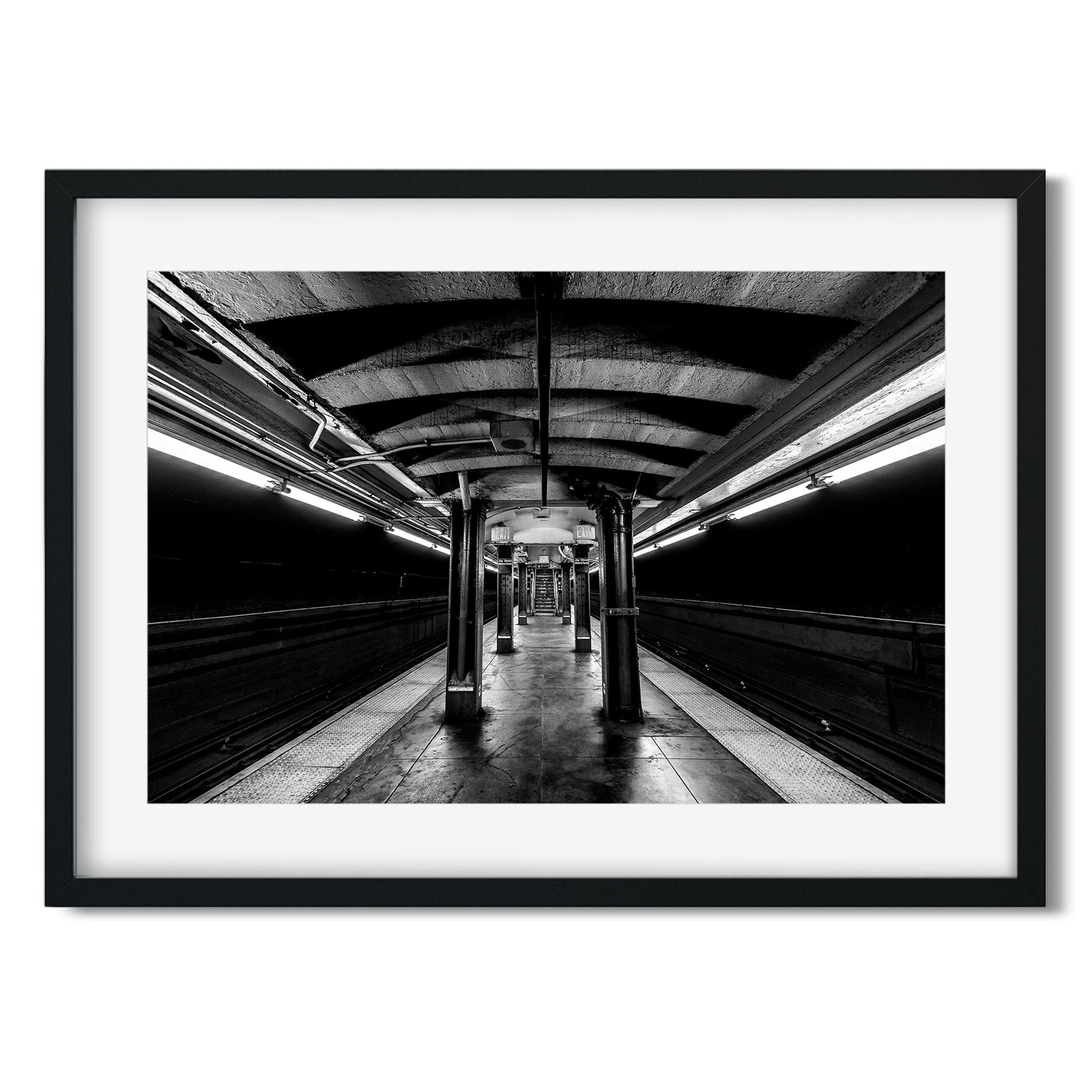 Black and white fine art print of Jay Street Metrotech Subway Station Brooklyn New York
