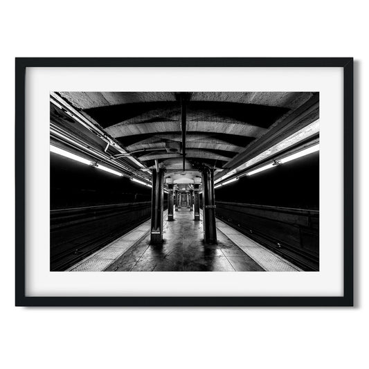 Black and white fine art print of Jay Street Metrotech Subway Station Brooklyn New York