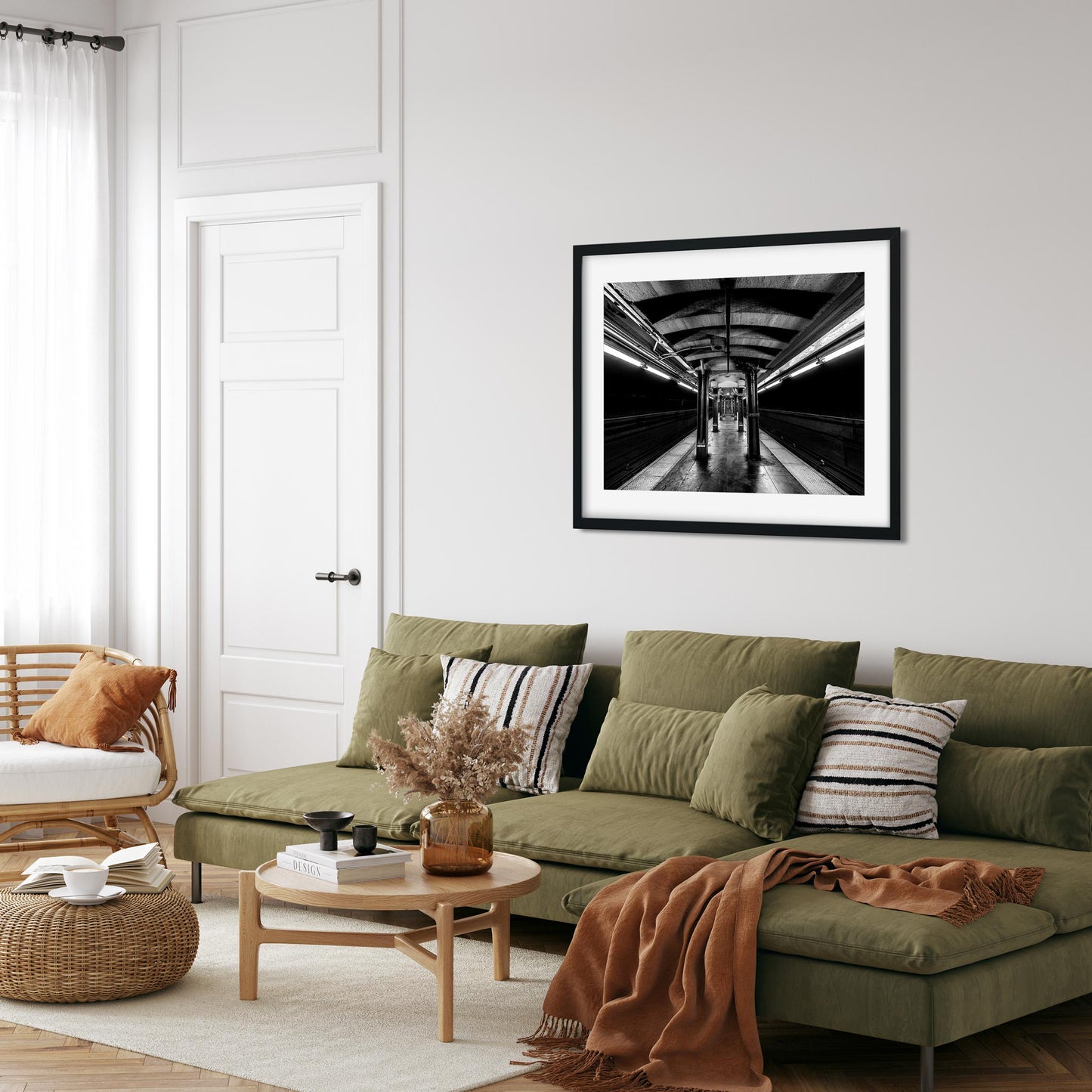 Black and white fine art print of Jay Street Metrotech Subway Station Brooklyn New York