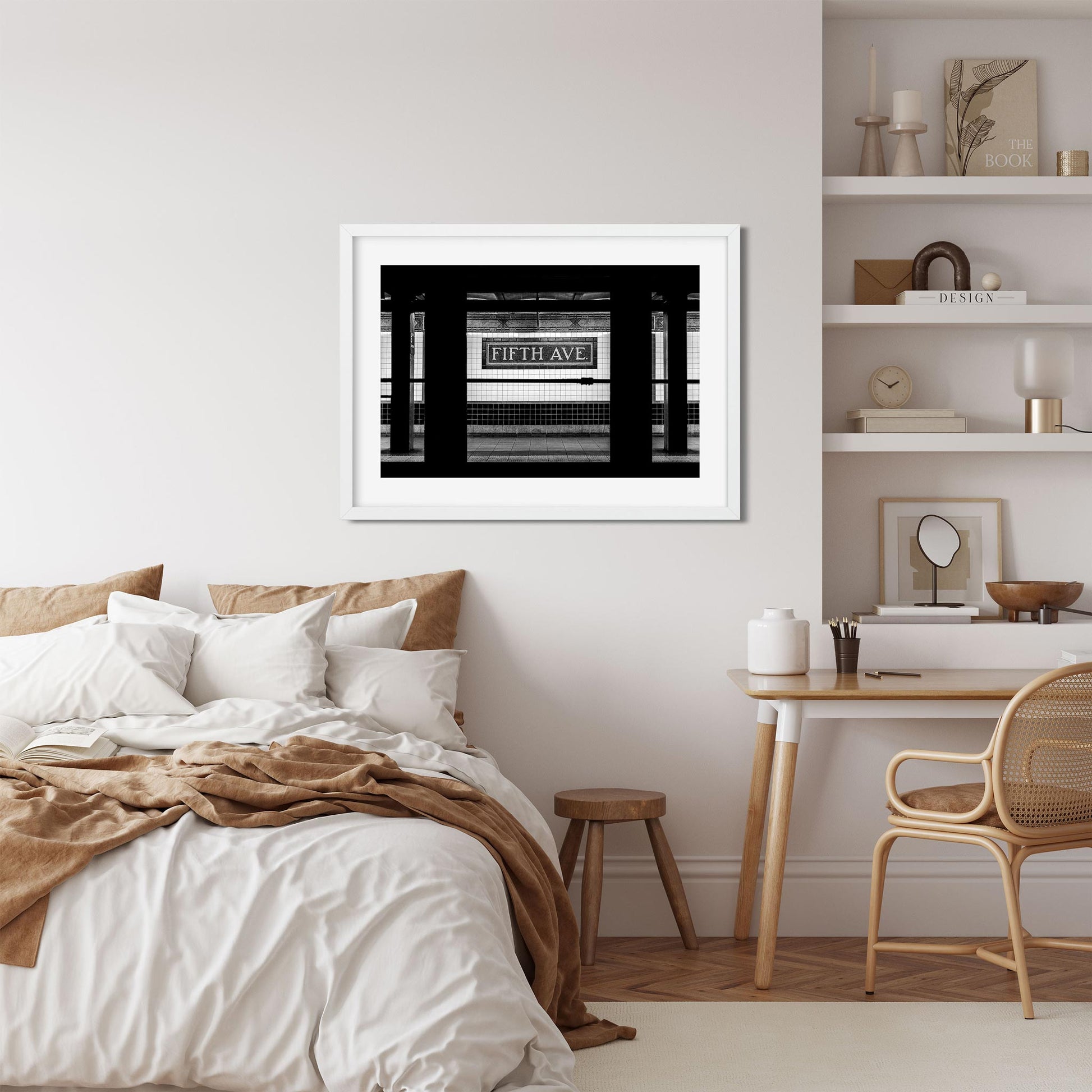 Black and white fine art print of Fifth Avenue Subway Midtown Manhattan New York City