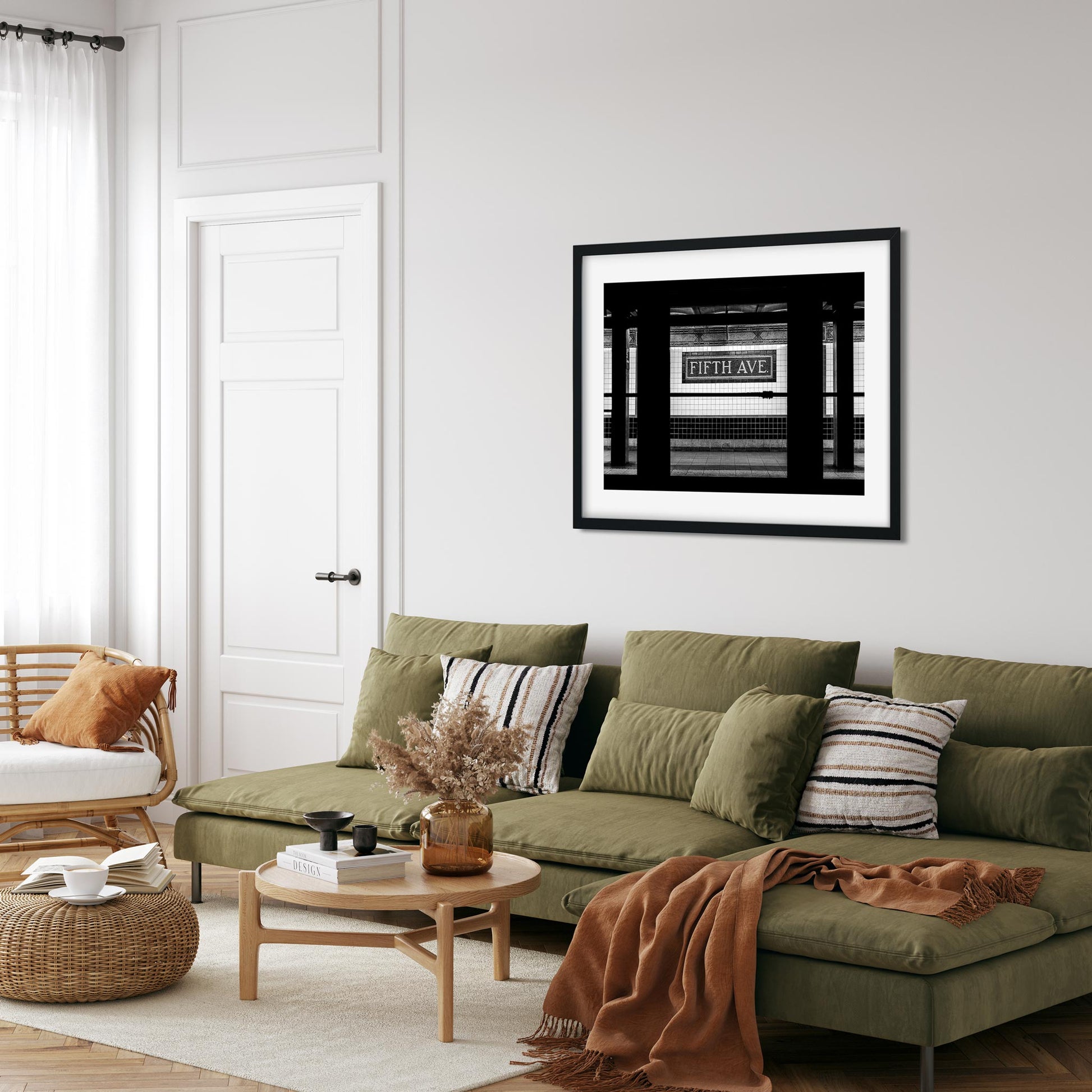 Black and white fine art print of Fifth Avenue Subway Midtown Manhattan New York City