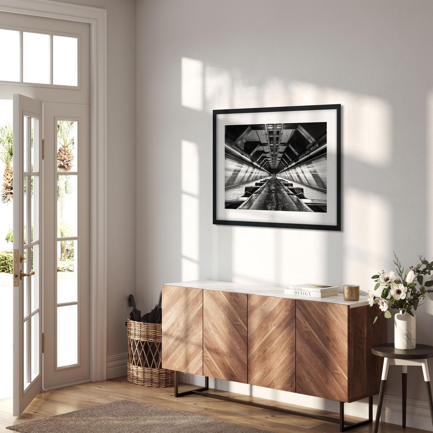 Black and white fine art print of Jamaica-Van Wyck Subway Station Queens New York