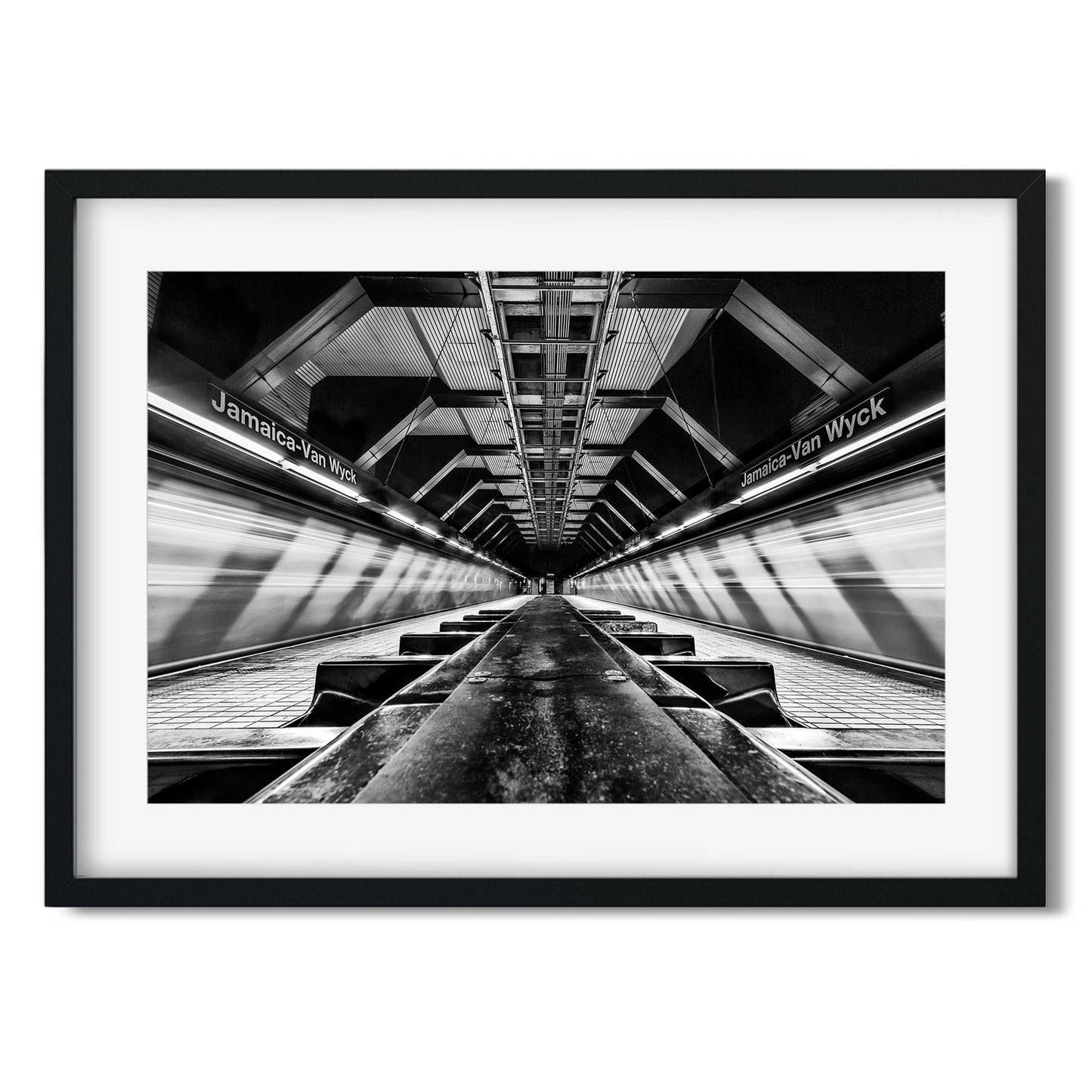 Black and white fine art print of Jamaica-Van Wyck Subway Station Queens New York