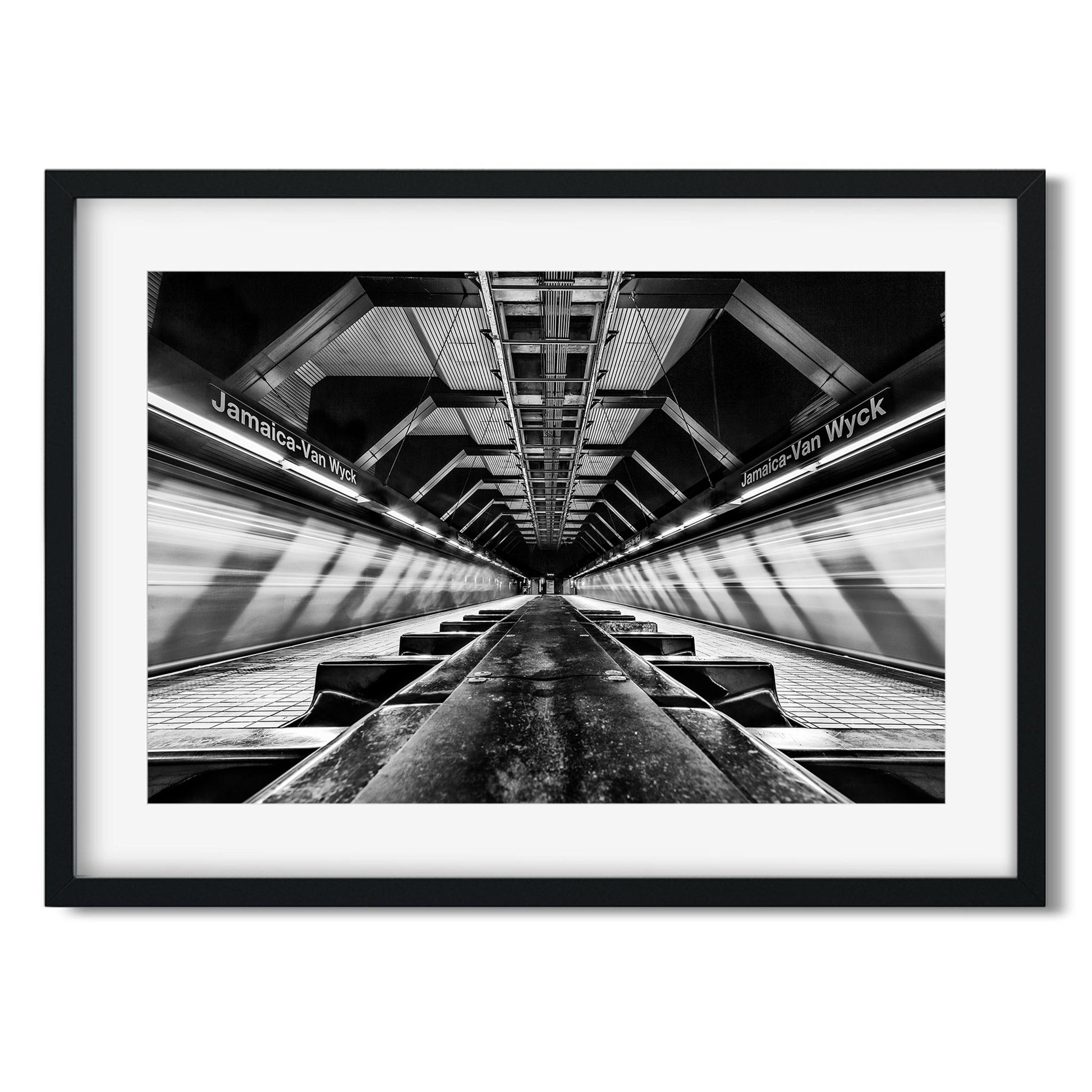 Black and white fine art print of Jamaica-Van Wyck Subway Station Queens New York
