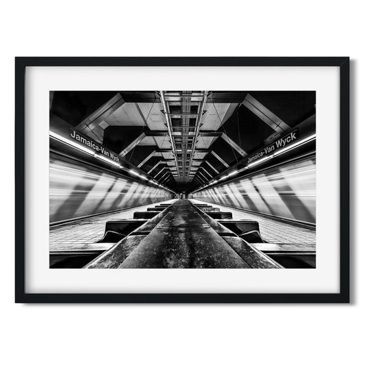 Black and white fine art print of Jamaica-Van Wyck Subway Station Queens New York