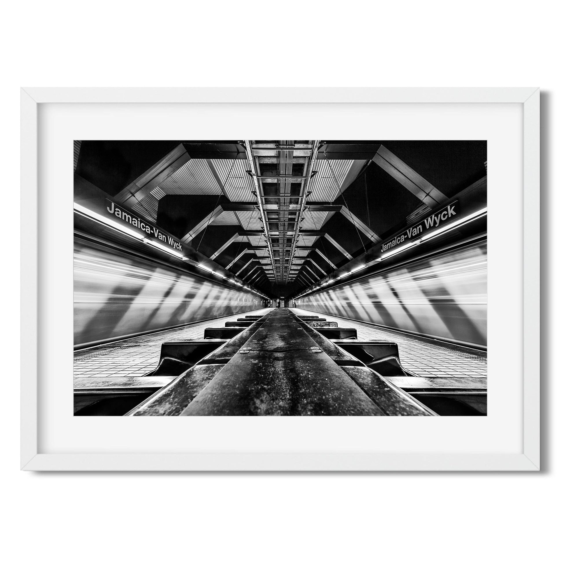 Black and white fine art print of Jamaica-Van Wyck Subway Station Queens New York