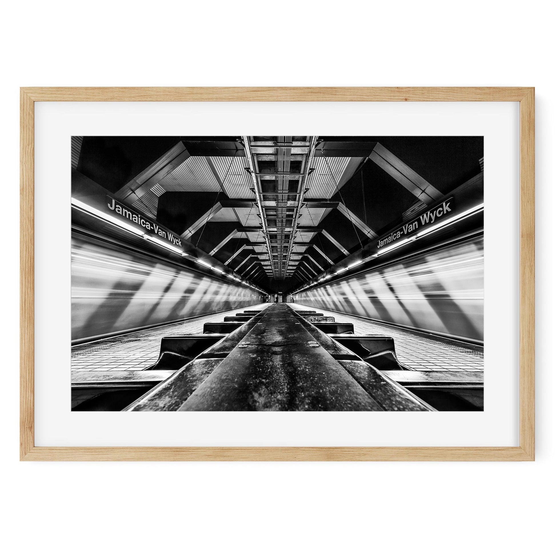 Black and white fine art print of Jamaica-Van Wyck Subway Station Queens New York